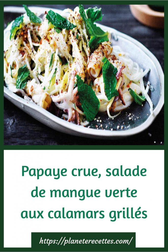 Salade de mangue verte aux calamars grillés et au Papaye crue